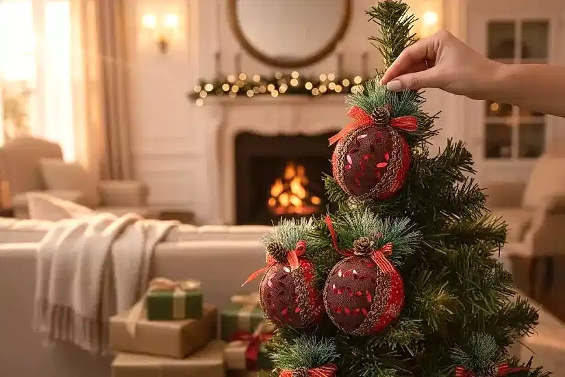 Happyland Yılbaşı Ağacı Süsü Lüks Desenli Ekose Kırmızı Yılbaşı Toplu 3 Adet 8 cm HPY26054