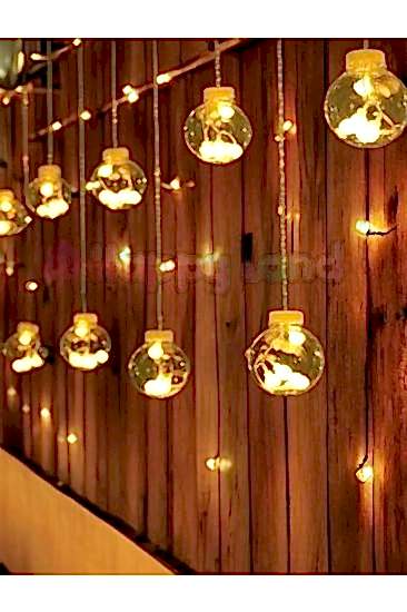 Happyland Dekoratif Led Işıklı Top Perde Led Animasyonlu Küre Toplu AmpulPerde LedFişli 3Mt Günışığı