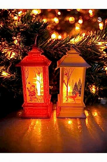 Happyland Fener Noel Baba&Geyik Yılbaşı Temalı Led Titreyen Mumlu Mini Fenerler 2 Adet Kırmızı-Beyaz fener