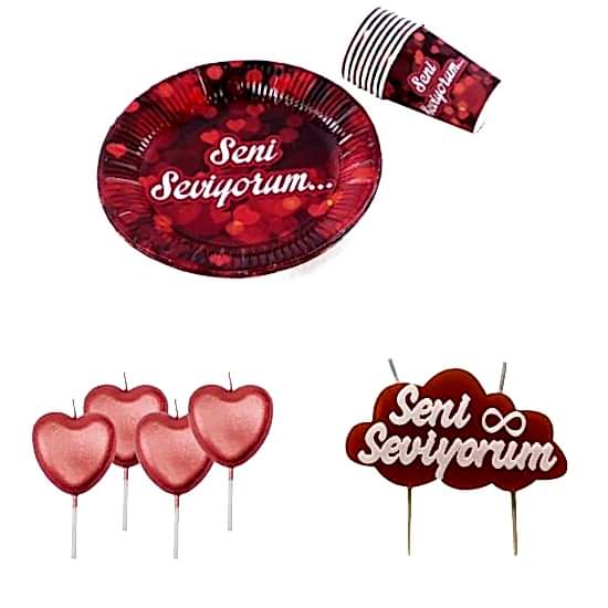 Happyland Sevgililer Günü Sevgiliye Doğum Günü Evlilik Teklifi Yıl Dönümü 3’lü Romantik Set Mumlu Aşk Temalı Set