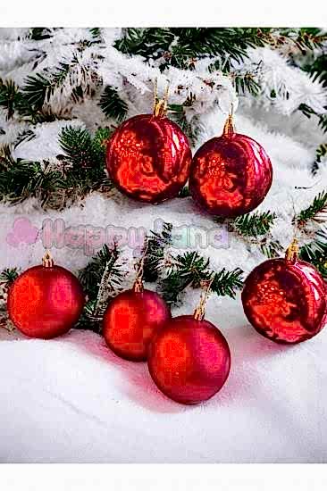 Happyland Yılbaşı Çam Ağacı Süsü Kırmızı Renk Parlak Mat 6 Adet 10 cm AsetatKutuluModel Yılbaşı Topu 