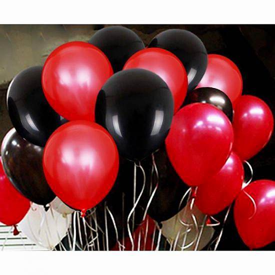 50 Adet Metalik Sedefli Balon 25 Kırmızı 25 Siyah Karışık