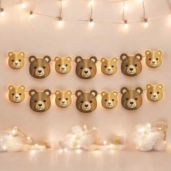 Happyland Ayıcık Karakterli Dekoratif Banner Duvar Süsü Retro Ayı Konsept Doğum Günü Parti Süsleri