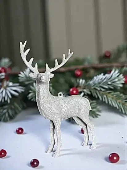 Happyland Yılbaşı Süsü Beyaz Geyik 1 adet Yılbaşı Ağacı Geyik Süs Beyaz Asma Süs 10 Cm HPY26026