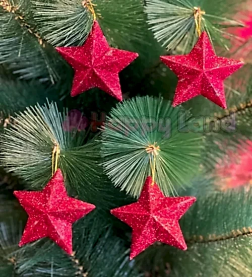 Happyland Yılbaşı Ağacı Süsü 4’lü Kırmızı Renkli Yıldız Süs 7 cm
