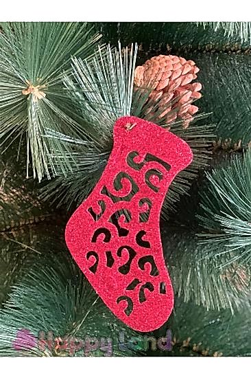 Happyland Yılbaşı Çam Ağacı Süsü Çorap Kırmızı Simli Eva Süs 6 adet 10 CM