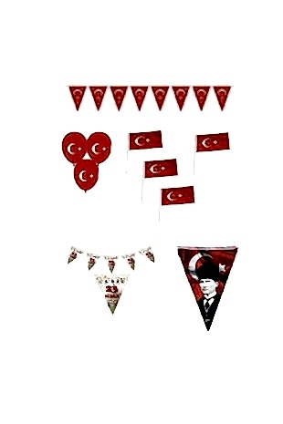 Happyland  23 Nisan Süsleri  Türk Bayrağı Balon Bayrak Flama Çubuklu Bayrak Paketi