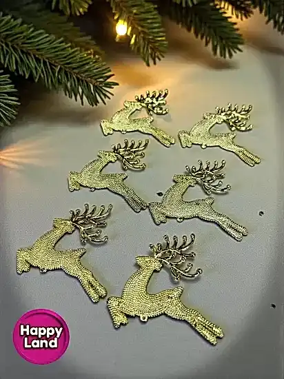 Happyland Yılbaşı Çam Ağacı Süsü Geyik Süs Gold Renk 6’lı 5 Cm Mini Yılbaşı Geyik Süs HPY26036