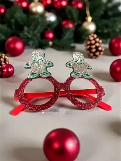 Happyland Yılbaşı Gözlüğü Gingerbread Detaylı Peluş Beyaz Simli Camsız YeniYıl GözlükAksesuarı HPY20