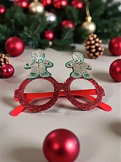 Happyland Yılbaşı Gözlüğü Gingerbread Detaylı Peluş Beyaz Simli Camsız YeniYıl GözlükAksesuarı HPY20