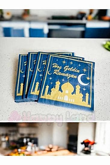 Happyland16 ’lı Hoşgeldin Ramazan Yazılı Koyu Mavi Ramazan Peçetesi Ramazan Sofra Sunumluk Süs