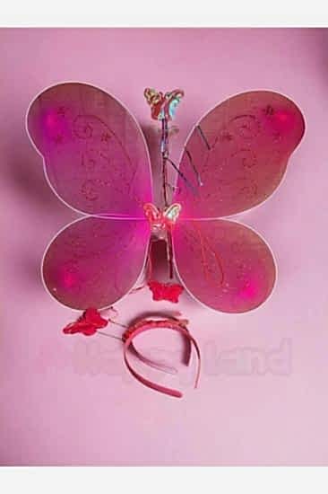 Happyland Fuşya Kelebek Kanadı Taç Asa Set Çocuk Kostüm Kelebek Kanadı Seti