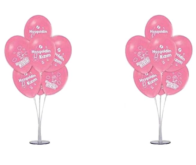 7 li Balon Stand Demeti Hoşgeldin Bebeğim Pembe Balon