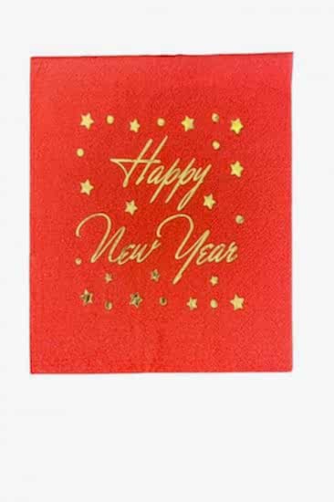 Happyland Yılbaşı Dekorasyon Varaklı Kırmızı Peçete Noel Peçetesi 16 Adet Yılbaşı Peçetesi