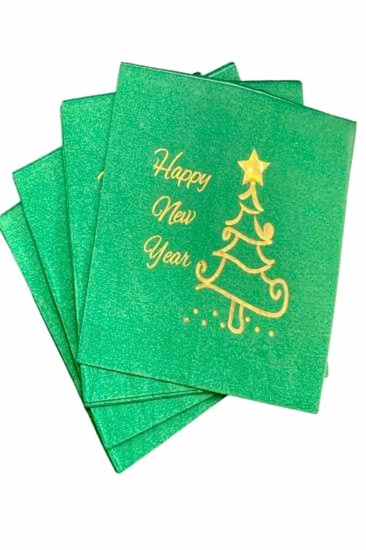 Happyland Yılbaşı Dekorasyon Varaklı Yeşil Peçete Noel Peçetesi 16 Adet Yılbaşı Peçetesi