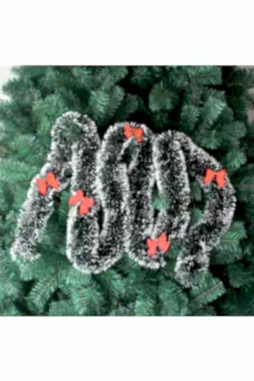 Happyland Yılbaşı 160 cm Tinsel Garland Yılbaşı Ağacı Süsü Beyaz Koyu Yeşil Kamışı