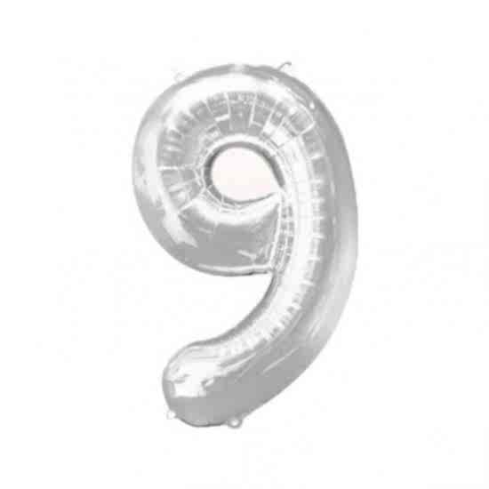 9 SAYI 40 İNÇ FOLYO GÜMÜŞ BALON BÜYÜK BOY 100 CM