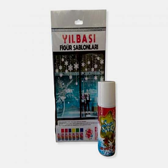 Happyland Yılbaşı Süslemesi Kar Spreyi ve Kar Spreyi Şablonu Seti