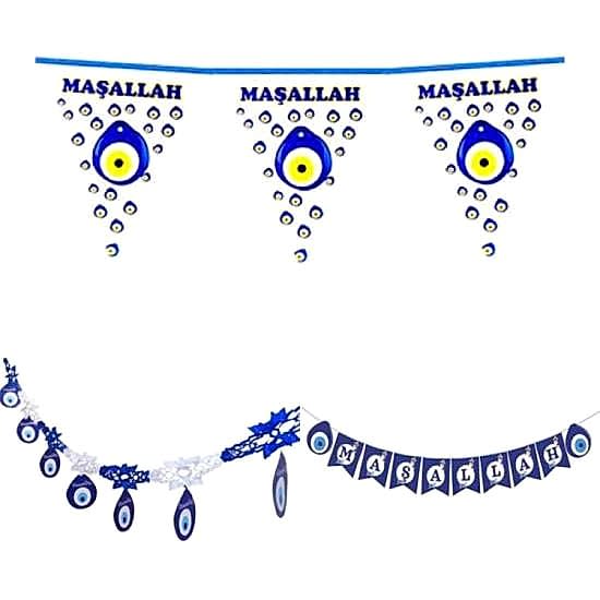 Happyland Sünnet Düğünü 3’lü Maşallah Sünnet Serisi Flama + Banner + Açılır Zincir Süs
