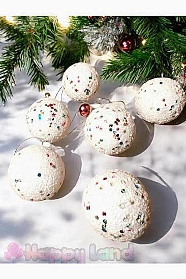 Happyland Yılbaşı Topu Beyaz Köpük Strafor Çam Ağacı Süsü 6 adet 4 cm Kar Topu Süs