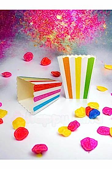 Happyland Rengarenk Çizgili Gökkuşağı Karton Popcorn Mısır Cips Kutusu 8Adet UnicornGökkuşağıKonsept