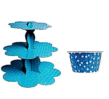 Happyland Mavi Puantiyeli Kek Standı + Kek Kapsülü 2’li Set