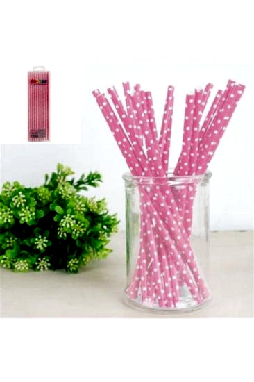 Happyland 25’li Pembe Puantiyeli Parti Pipeti Kağıt Benekli Kokteyl Pipet
