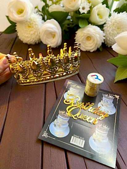 Happyland Gold İncili Pasta Tacı Seti ( PastaTacı , Birthdayqueen gold pastapleksisi , goldpasta simi )