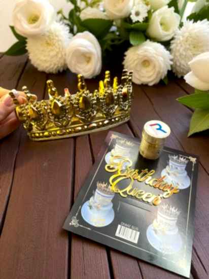 Happyland Gold  Pasta Tacı Seti( PastaTacı , Birthdayqueengoldpastapleksisi , goldpasta simi )