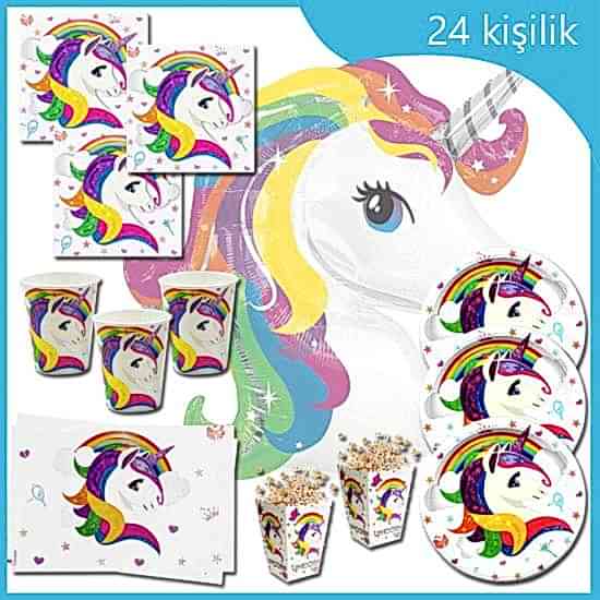 Unicorn Temalı Konsept Parti Seti 24 Kişilik 156 parça