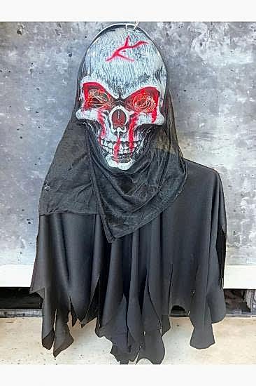 Happyland Kurukafa Model Siyah Pelerinli Kırmızı Led Işıklı Göz Dekor Asma Süs Cadılar Bayramı Dekor