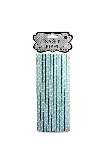  Happyland 25’li Mavi Puantiyeli Parti Pipeti Kağıt Benekli Kokteyl Pipet