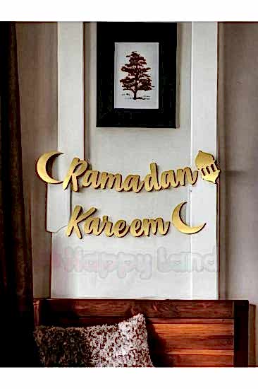 HappylandRamazan Ayı Ramadan Kareem Yazılı Kaligrafi Banner Gold Renkli 200x20 Cm Ramazan Bayramı
