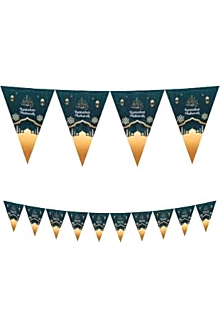 Happyland Ramazan Ayı Dekorları   Ramadan Mubarak Yazılı Üçgen Flama Süs