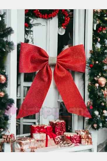 Happyland Yılbaşı Kırmızı Kapı Sofra Ağaç Süsü Simli Eva Fiyonk Dekor Yılbaşı Süs 30x30 cm Kırmızı