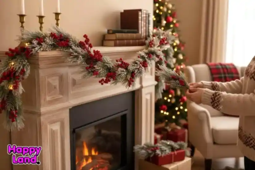 Happyland Yılbaşı Süsü Kozalaklı Berryli Karlı Garland Ssüs 180 cm Yılbaşı Dekor HPY26078