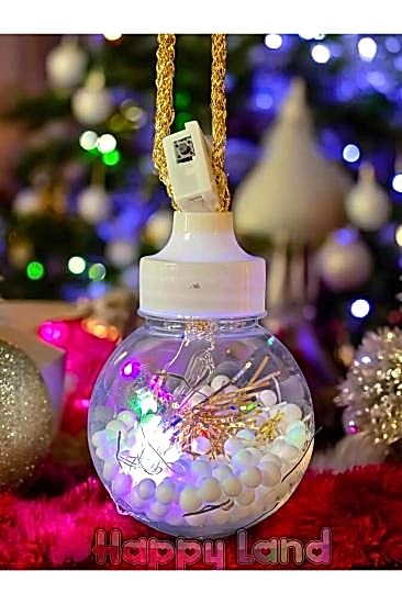 Happyland Yılbaşı Ağacı Led Işıklı Fanus Teraryum 1 Adet Renkli Işık Yılbaşı Süsü Pilli