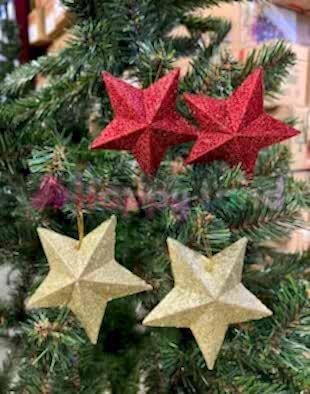 Happyland Yılbaşı Çam Ağacı Süsü 4 adet Yıldız Süs 8 cm2 kırmızı 2 gold Renklerde Yılbaşı Yıldız Süs