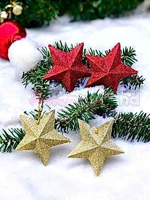 Happyland Yılbaşı Çam Ağacı Süsü 4 adet Yıldız Süs 8 cm2 kırmızı 2 gold Renklerde Yılbaşı Yıldız Süs