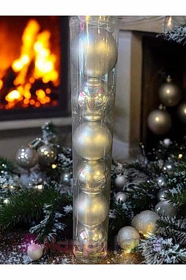 Happyland Yılbaşı Çam Ağacı Süsü 6 Adet 12 Cm Yılbaşı Topu Silindir Kutu Büyük Boy