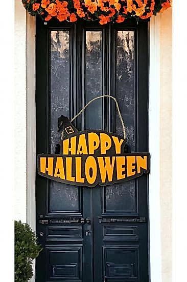 Happyland Hapyland Halloween Ahşap Asmalı Kapı Süsü Happy Halloween Kapı Duvar Dekor Süsü 30 Cm Mini