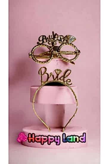 Happyland Bride Yazılı Gold Renk Gözlük Taç Seti Plastik Bekarlığa Veda Parti Tacı Gözlük Bride Set