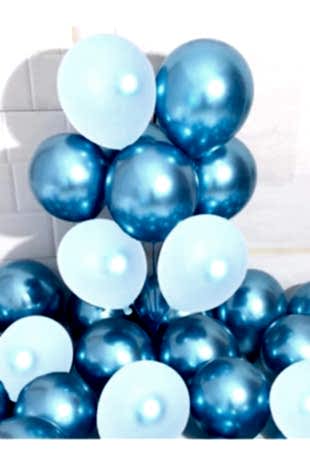 Happyland 7li (3 Krom Mavi Ve 4 Makaron (pastel) Mavi) Renk Parlak Aynalı Balon 12inc