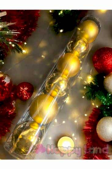 Happyland Yılbaşı Çam Ağacı Süsü 6 Adet 12 Cm Gold Renk Yılbaşı Topu Silindir Kutu Büyük Boy Yılbaşı