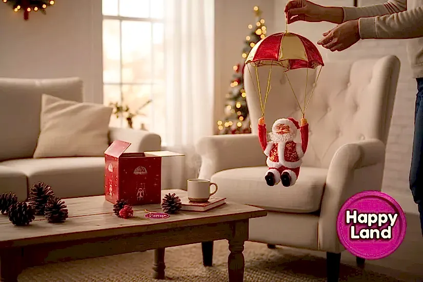 Happyland Yılbaşı Süsü Oyuncak Paraşütlü Taklacı Noel Baba Hareketli Pilli 40 cm HAPPY20251F