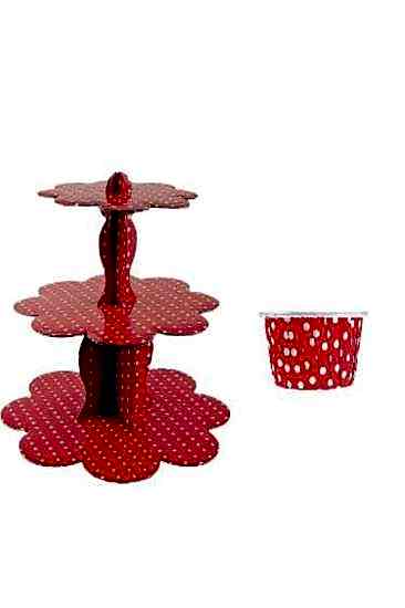 Happyland Kırmızı Puantiyeli Kek Standı + Kek Kapsülü 2’li