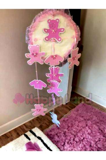 Happyland Pembe Renk Asma Süs Kapı Süsü Bebek Odası Baby Shower Cinsiyet Partisi Hediyesi Asma Süs 