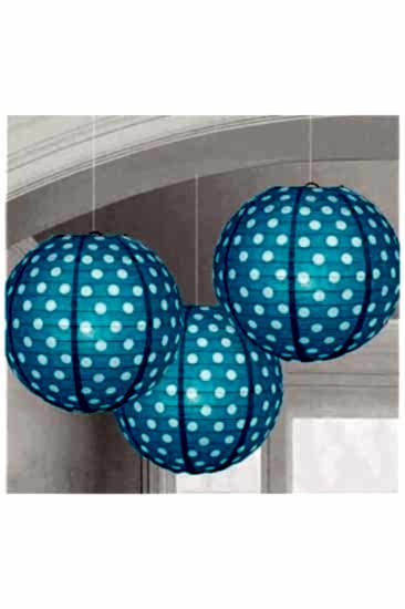 Happyland Kağıt Fener (Mavi Puantiyeli) 1 Adet 30 cm Doğum Günü Parti Süsü