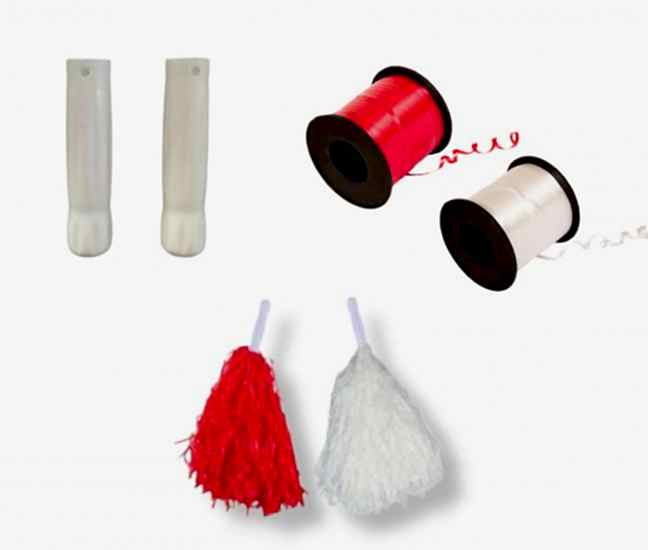 Happyland 23 Nisan Gösteri Ponponu Yapım Seti Beyaz Tutma Sapı + Rafya Kırmızı  Beyaz&nbsp;Set