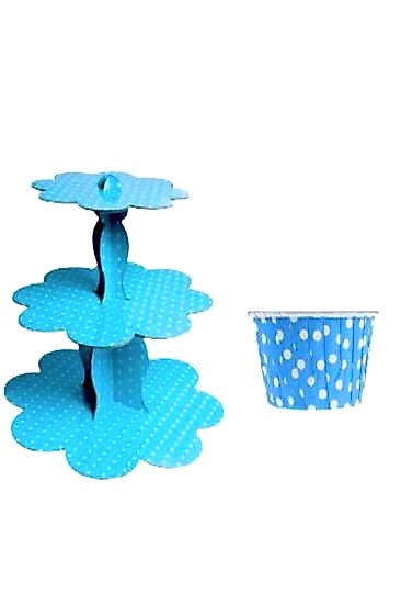 Happyland Mavi Puantiyeli Kek Standı + Kek Kapsülü 2’li Set